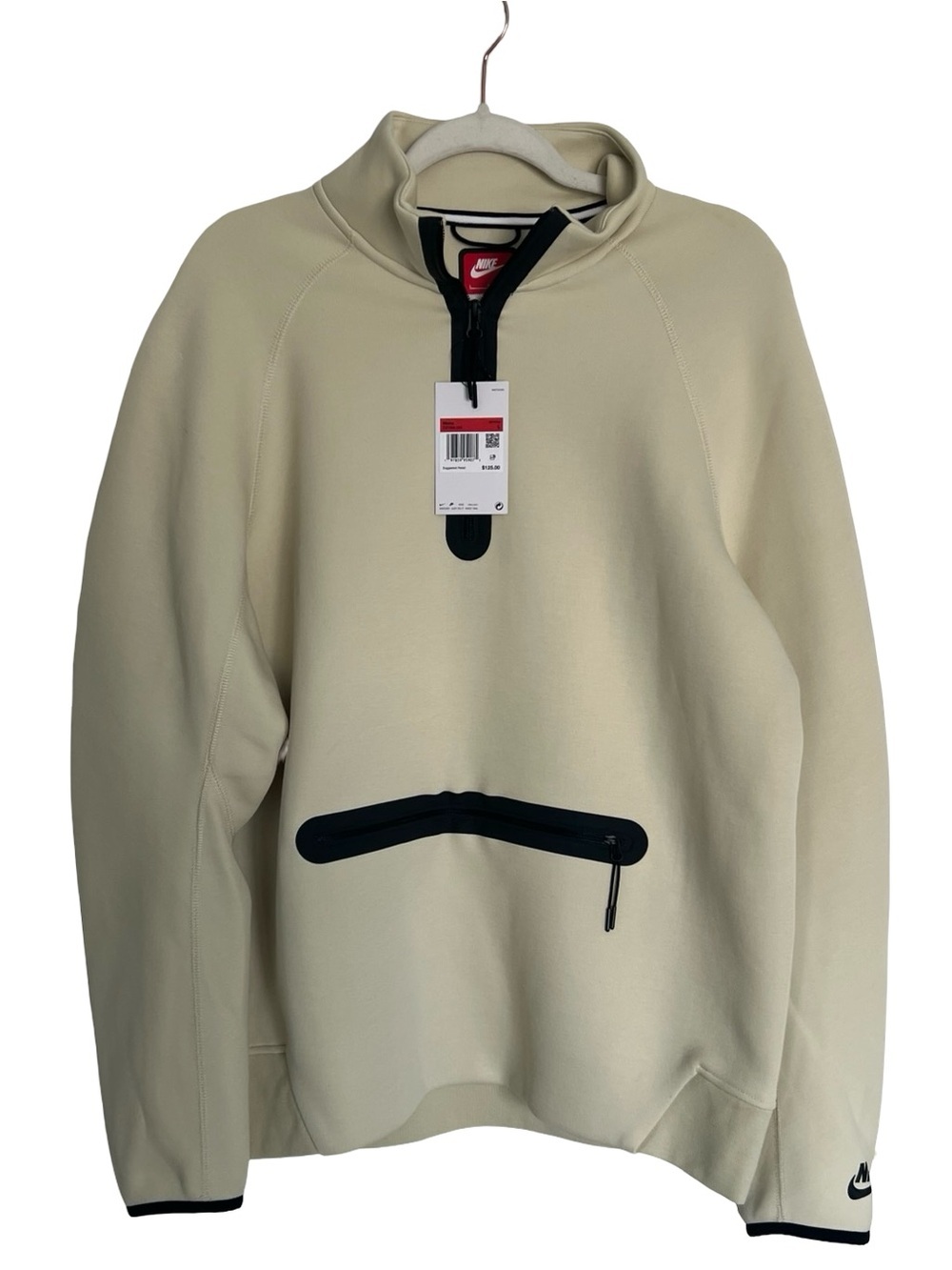 Nike Men's Cream Half Zip Pullover Sweatshirt Black Trim NWT Athleisure Size L
